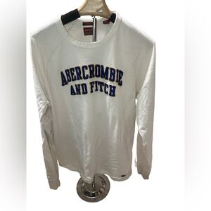 Abercrombie & Fitch Cream Long Sleeve with Blue Logo XL